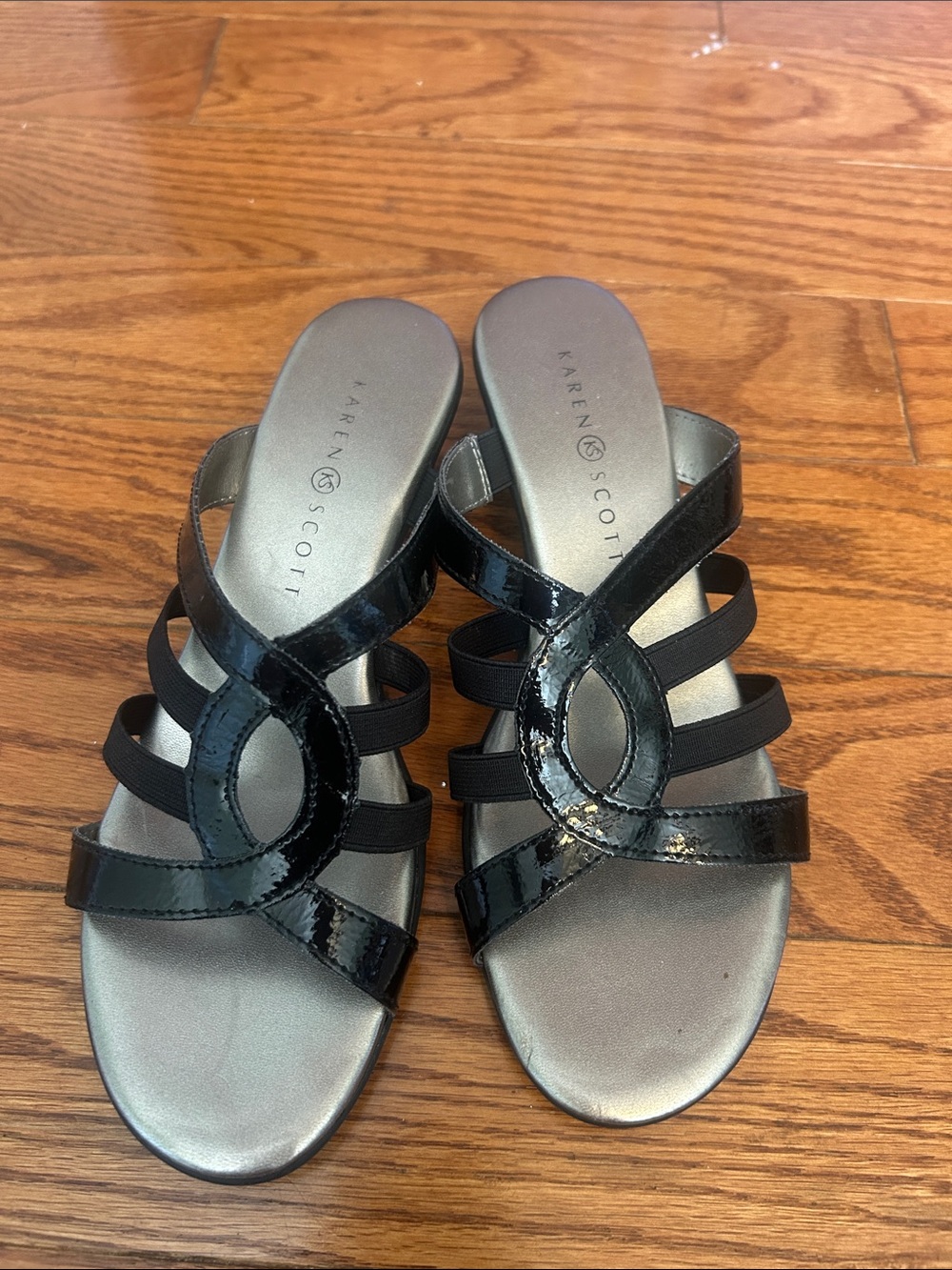 Karen Scott Black Patent Strappy Mule Sandals